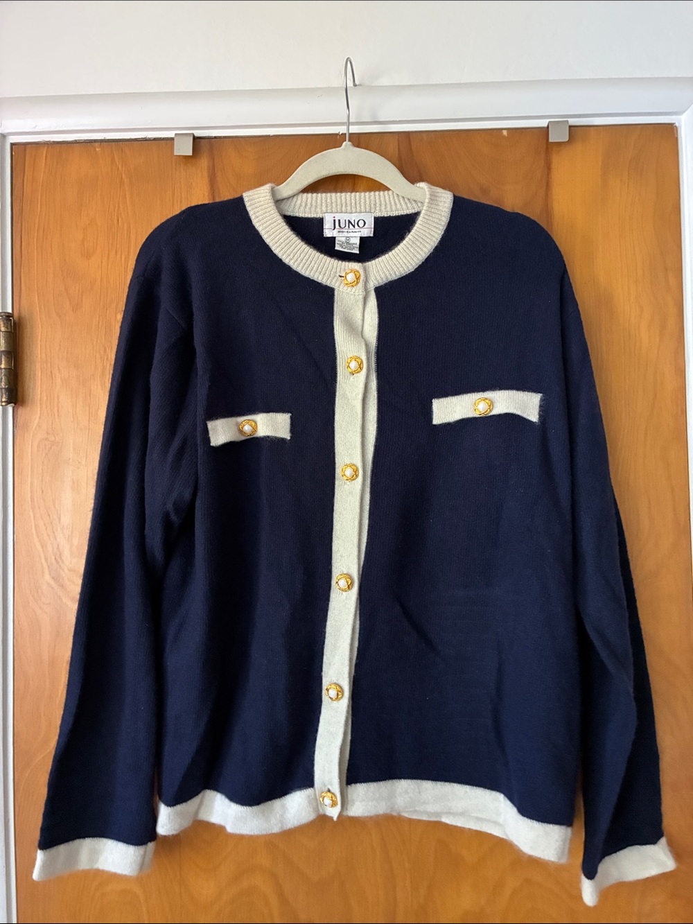 Vintage cashmere navy beige Cardigan